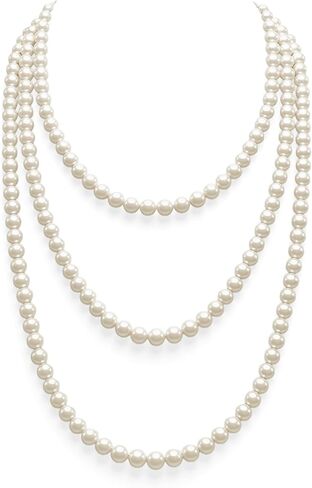 59" Dainty Round Imitation Pearl Choker necklaces, Long Pearl Necklace, Classic Pearls Choker Necklaces, White Faux Pearls Strand Beads for Parties Weddings in Kuwait