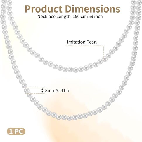 59" Dainty Round Imitation Pearl Choker necklaces, Long Pearl Necklace, Classic Pearls Choker Necklaces, White Faux Pearls Strand Beads for Parties Weddings in Kuwait