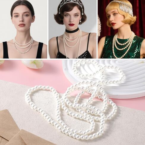 59" Dainty Round Imitation Pearl Choker necklaces, Long Pearl Necklace, Classic Pearls Choker Necklaces, White Faux Pearls Strand Beads for Parties Weddings in Kuwait