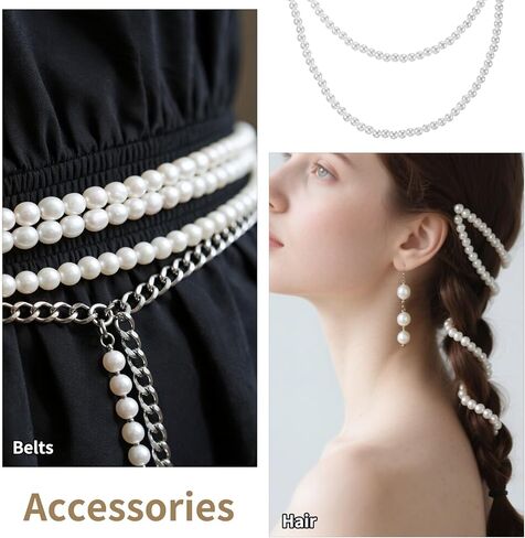 59" Dainty Round Imitation Pearl Choker necklaces, Long Pearl Necklace, Classic Pearls Choker Necklaces, White Faux Pearls Strand Beads for Parties Weddings in Kuwait