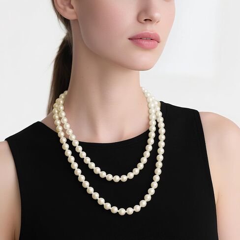 59" Dainty Round Imitation Pearl Choker necklaces, Long Pearl Necklace, Classic Pearls Choker Necklaces, White Faux Pearls Strand Beads for Parties Weddings in Kuwait