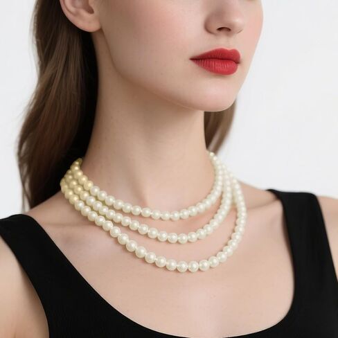 59" Dainty Round Imitation Pearl Choker necklaces, Long Pearl Necklace, Classic Pearls Choker Necklaces, White Faux Pearls Strand Beads for Parties Weddings in Kuwait