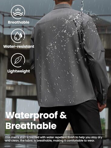 Men's Long Sleeve Fishing Shirts Quick Dry Breathable Water Resistant Zipper Pockets Tactical Shirt for Hiking in Kuwait