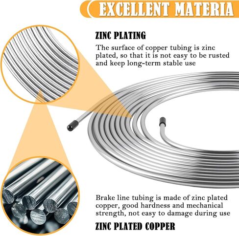 25Ft 3/16 Brake Line Kit,Zinc Plated Copper Rear Brake Line Kit Includes 16PCS Inverted Tube Nuts,Professional Brakes Lines Repair Kits for Hydraulic Brakes System,Fuel System in Saudi Arabia