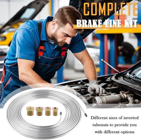 25Ft 3/16 Brake Line Kit,Zinc Plated Copper Rear Brake Line Kit Includes 16PCS Inverted Tube Nuts,Professional Brakes Lines Repair Kits for Hydraulic Brakes System,Fuel System in Saudi Arabia