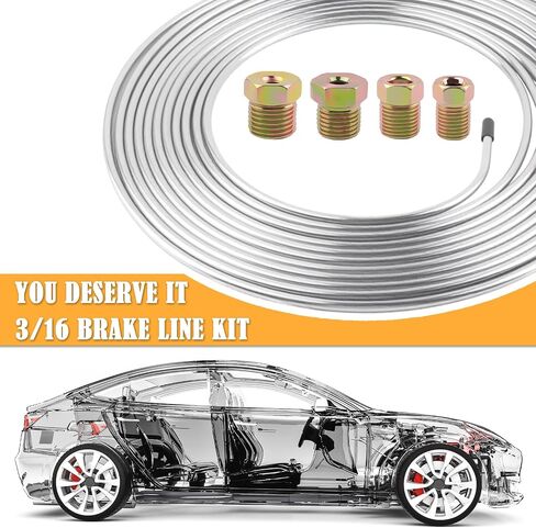 25Ft 3/16 Brake Line Kit,Zinc Plated Copper Rear Brake Line Kit Includes 16PCS Inverted Tube Nuts,Professional Brakes Lines Repair Kits for Hydraulic Brakes System,Fuel System in Saudi Arabia