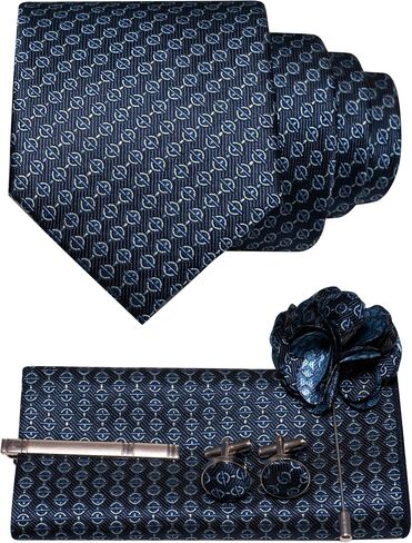 Mens Tie and Lapel Pin Necktie Pocket Square and Tie Clip with Cufflinks Sets for Business Casual 5PCS in Saudi Arabia