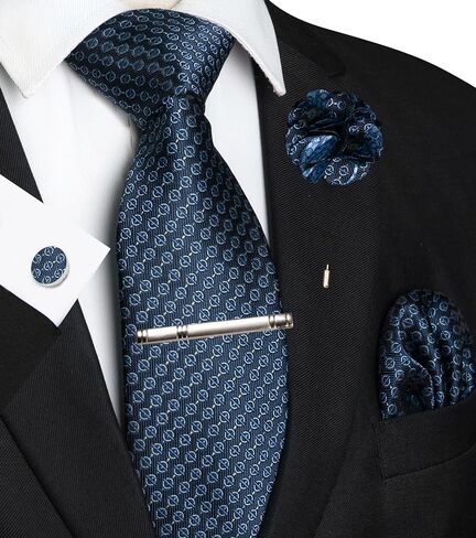 Mens Tie and Lapel Pin Necktie Pocket Square and Tie Clip with Cufflinks Sets for Business Casual 5PCS in Saudi Arabia