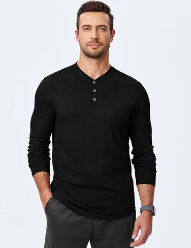 قميص Henley للرجال Fall Crewneck Solid Clear Slim Fit Long Sleeve Thirts Button Up Tees Tees in Kuwait