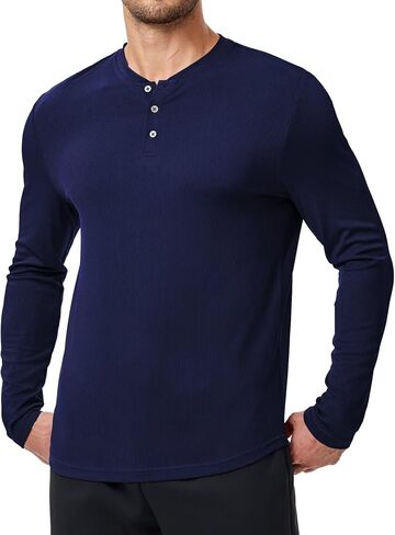 قميص Henley للرجال Fall Crewneck Solid Clear Slim Fit Long Sleeve Thirts Button Up Tees Tees in Kuwait