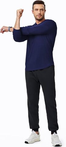 قميص Henley للرجال Fall Crewneck Solid Clear Slim Fit Long Sleeve Thirts Button Up Tees Tees in Kuwait