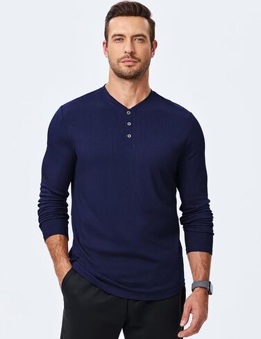 قميص Henley للرجال Fall Crewneck Solid Clear Slim Fit Long Sleeve Thirts Button Up Tees Tees in Kuwait