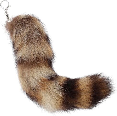 Raccoon Tail Keychain - Real Fur, Soft Dark Brown and Black Key Ring - Gift for Fox Wolf Cosplay, Fairy Costumes, Coat & Hat Accessories (1PCS, 30cm, NEW) in Saudi Arabia
