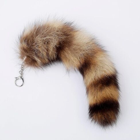 Raccoon Tail Keychain - Real Fur, Soft Dark Brown and Black Key Ring - Gift for Fox Wolf Cosplay, Fairy Costumes, Coat & Hat Accessories (1PCS, 30cm, NEW) in Saudi Arabia