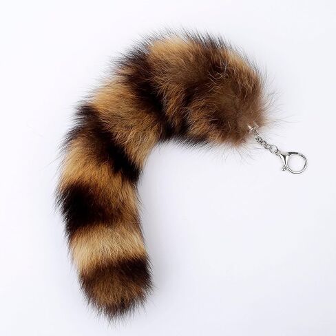 Raccoon Tail Keychain - Real Fur, Soft Dark Brown and Black Key Ring - Gift for Fox Wolf Cosplay, Fairy Costumes, Coat & Hat Accessories (1PCS, 30cm, NEW) in Saudi Arabia