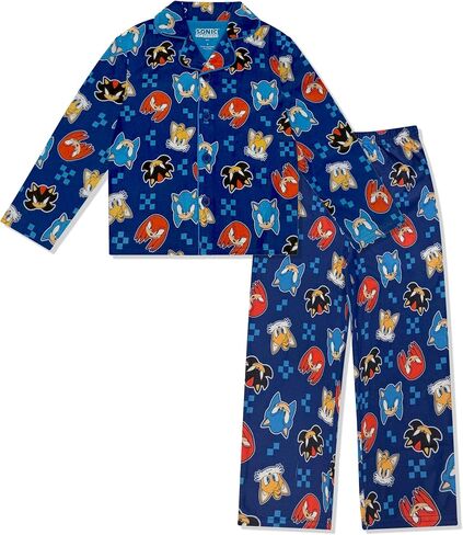 Sonic The Hedgehog Boy's Pajama Set - 2 Piece Boys Flannel Coat Style Matching PJs, Kids Button Down Family Christmas Pajamas in Kuwait