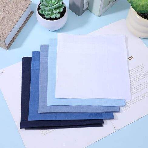 Giantree 5-Pack of Pocket Squares for Men, Blue and White Men's Cotton Handkerchiefs, 15.7-Inch Men's Handkerchiefs, Pure Cotton Machine Washable, Soft Pocket Square for Formal Everyday Wear in Saudi Arabia