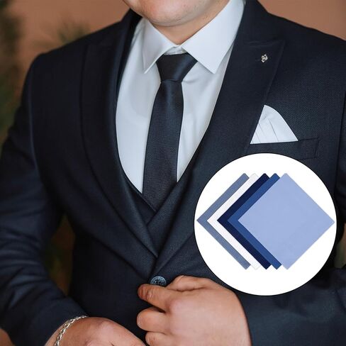Giantree 5-Pack of Pocket Squares for Men, Blue and White Men's Cotton Handkerchiefs, 15.7-Inch Men's Handkerchiefs, Pure Cotton Machine Washable, Soft Pocket Square for Formal Everyday Wear in Saudi Arabia