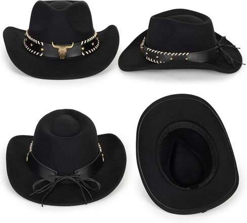 Kids Western Cowgirl Cowboy Hat - Retro Wide-Brim Felt Fedora Jazz-Hat for 3-7 Years Boys Girls in Saudi Arabia