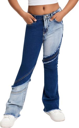 SEAUR Girls Ripped Flared Jeans Skinny School High Waist Bell Bottoms Kids Slim Trendy Casual Retro Denim Pants in Saudi Arabia