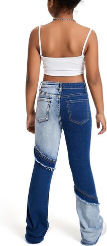 SEAUR Girls Ripped Flared Jeans Skinny School High Waist Bell Bottoms Kids Slim Trendy Casual Retro Denim Pants in Saudi Arabia