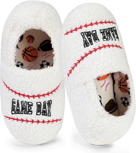 Little Kids Big Boys Ball Sports Slippers, Kids Warm House Shoes - Cute Winter Nonslip Indoor Basketball Football Baseball Slippers in Saudi Arabia