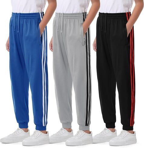 3 Pack Boys Joggers Fleece Lined Sweatpants with Pockets, Boys Athletic Pants for Youth & Kids Sports and Outdoor in Saudi Arabia