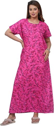 Indian Nighty For Women – Soft Cotton Maxi Gown, Comfy Sleepwear With Side Pocket, Perfect Long Nightdress in Saudi Arabia