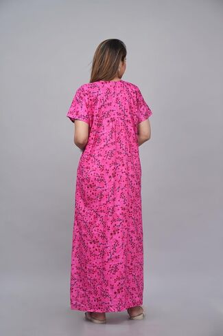 Indian Nighty For Women – Soft Cotton Maxi Gown, Comfy Sleepwear With Side Pocket, Perfect Long Nightdress in Saudi Arabia