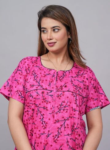 Indian Nighty For Women – Soft Cotton Maxi Gown, Comfy Sleepwear With Side Pocket, Perfect Long Nightdress in Saudi Arabia