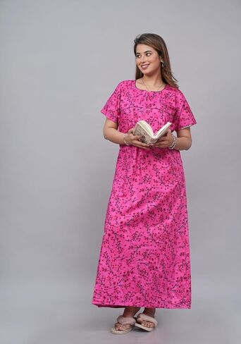 Indian Nighty For Women – Soft Cotton Maxi Gown, Comfy Sleepwear With Side Pocket, Perfect Long Nightdress in Saudi Arabia