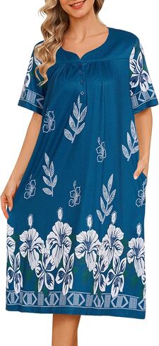 House Dresses for Women Floral Print Mumu Nightgowns Sleepwears with Pockets Lounge Dress in Saudi Arabia