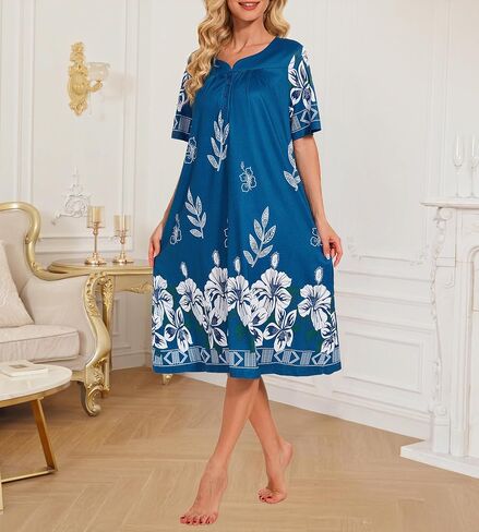 House Dresses for Women Floral Print Mumu Nightgowns Sleepwears with Pockets Lounge Dress in Saudi Arabia