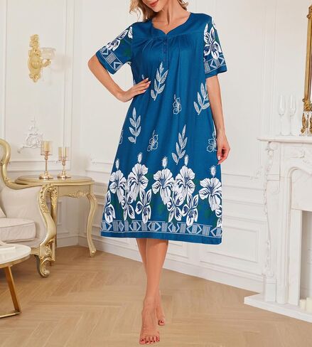 House Dresses for Women Floral Print Mumu Nightgowns Sleepwears with Pockets Lounge Dress in Saudi Arabia