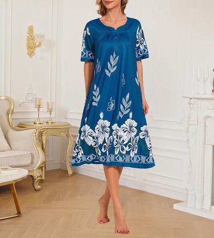 House Dresses for Women Floral Print Mumu Nightgowns Sleepwears with Pockets Lounge Dress in Saudi Arabia