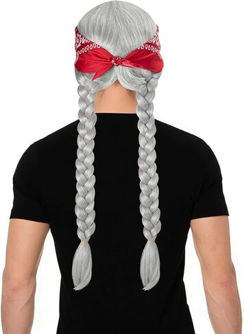ADNEE 4 PCS Mens Hippie Double Braid Set ، شعر مستعار أزياء من الذكور مع باندانا وقبعات شعر مستعار ، بارز فضي رمادي هبي للملحقات الحفلات الأزياء في عيد الهالوين in Kuwait