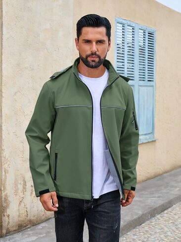 Yousify Mens Softshell سترة الصوف مبطن طفاح للطي الخفيفة الوزن الخفيفة المائية مقنعين للمريع للمشي لمسافات طويلة in Saudi Arabia