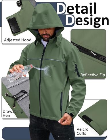 Yousify Mens Softshell سترة الصوف مبطن طفاح للطي الخفيفة الوزن الخفيفة المائية مقنعين للمريع للمشي لمسافات طويلة in Saudi Arabia