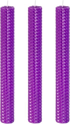 شموع Konni Purple Beeswax Taper ، 0.87 بوصة × 7.87 بوصة مدفوعة يدويًا ، غير معقولة ، لا تدخن ، وقت الحرق الطويل ، القمة المسطحة (حزمة 3) ، لحفلات الزفاف ، وحفلات العشاء ، والمنتجعات ، والديكور المنزلي in Kuwait