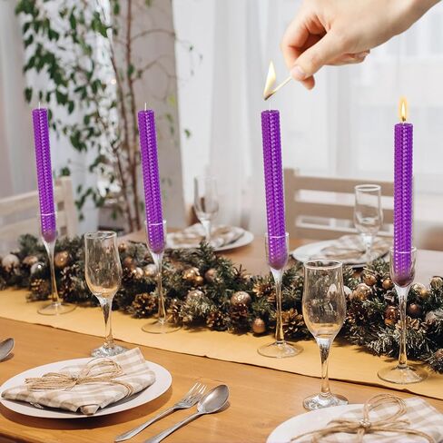 شموع Konni Purple Beeswax Taper ، 0.87 بوصة × 7.87 بوصة مدفوعة يدويًا ، غير معقولة ، لا تدخن ، وقت الحرق الطويل ، القمة المسطحة (حزمة 3) ، لحفلات الزفاف ، وحفلات العشاء ، والمنتجعات ، والديكور المنزلي in Kuwait