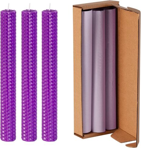 شموع Konni Purple Beeswax Taper ، 0.87 بوصة × 7.87 بوصة مدفوعة يدويًا ، غير معقولة ، لا تدخن ، وقت الحرق الطويل ، القمة المسطحة (حزمة 3) ، لحفلات الزفاف ، وحفلات العشاء ، والمنتجعات ، والديكور المنزلي in Kuwait