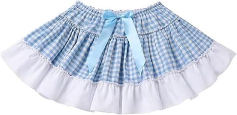 KMBANGI Adult Womens Gingham Short Skirt Pleated Ruffle A Line Plaid Mini Skirt Halloween Cosplay Costume Sissy Skirts in Saudi Arabia