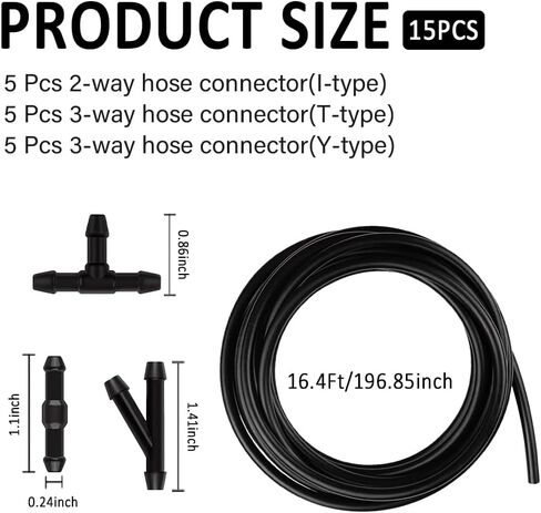 Windshield Washer Hose Kit with 16.4 Ft Washer Fluid Hose and 15 Windshield Washer Hose Connector,Rubber Windshield Washer Hose Repair Kit for Connecting Windshield Washer Nozzle in Saudi Arabia