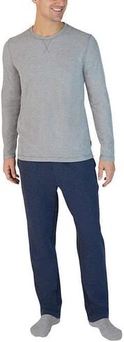 Eddie Bauer Men's Pajama Set, Comfortable Raglan Shirt and Pants Sleepwear Set (Large, Grey-Blue) in Saudi Arabia