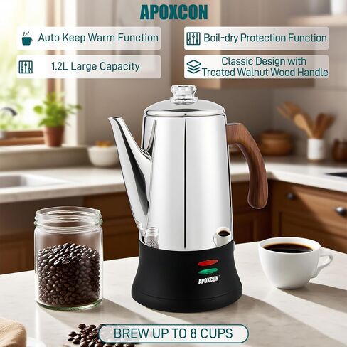 Multi Use Coffee Percolator with Heat Resistant Glass Knob, Stainless Steel Coffee Maker Using On any Stovetop Induction Stove Electric Stove Campfire Stove etc. 9 Cup in Saudi Arabia