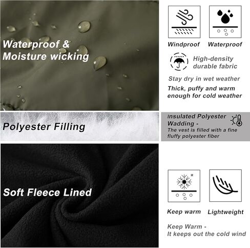 VtuAOL Men's Puffer Vest Outdoor Hooded Padded Vest Softshell Thick Outerwear Vest for Travel Hiking in Kuwait