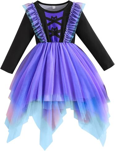 Yanmucy Little Girl Halloween Dress Irregular Colorful Tulle Long Sleeve Dresses Toddler Baby Girl Halloween Costume Outfits in Saudi Arabia