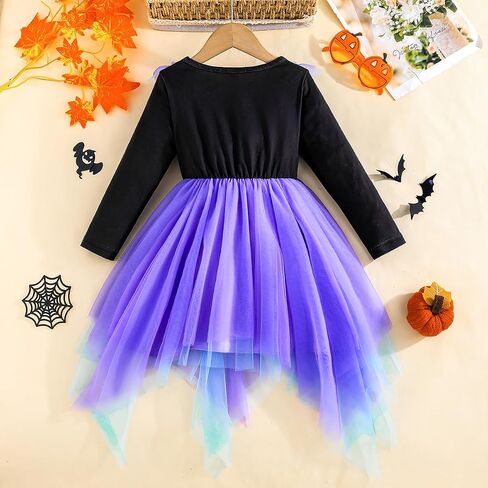 Yanmucy Little Girl Halloween Dress Irregular Colorful Tulle Long Sleeve Dresses Toddler Baby Girl Halloween Costume Outfits in Saudi Arabia