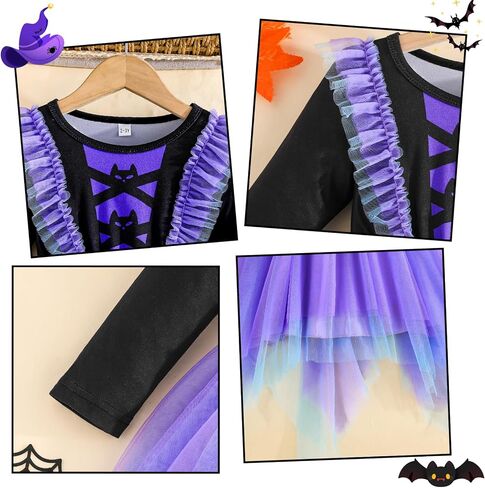 Yanmucy Little Girl Halloween Dress Irregular Colorful Tulle Long Sleeve Dresses Toddler Baby Girl Halloween Costume Outfits in Saudi Arabia