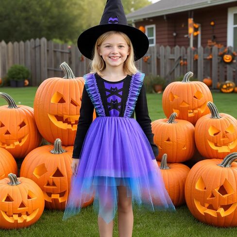 Yanmucy Little Girl Halloween Dress Irregular Colorful Tulle Long Sleeve Dresses Toddler Baby Girl Halloween Costume Outfits in Saudi Arabia